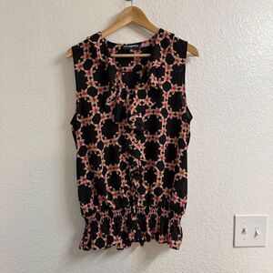 Karl Lagerfeld Black Floral Ruffled Sleeveless Blouse Size Large